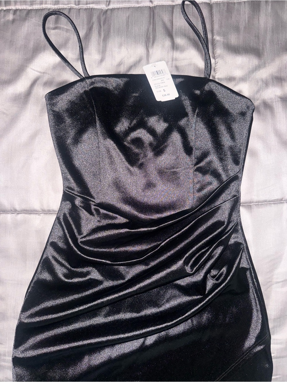 Windsor mini Black Satin Spaghetti-Strap Evening Dress size small (new)
